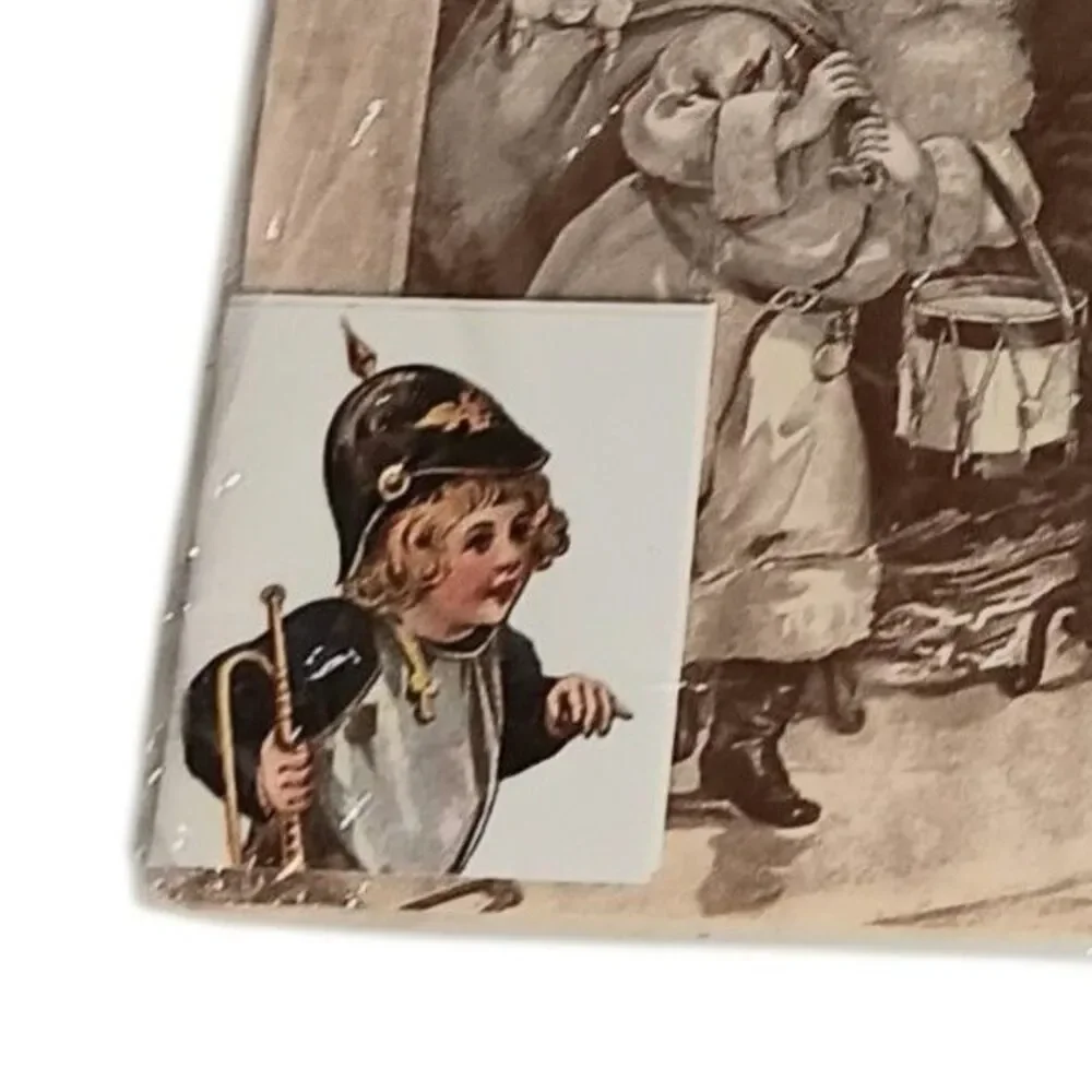 2 Packs VTG Sepia Tone Christmas Wrapping Paper Santa Elves 20x28 W/ Gift Tags